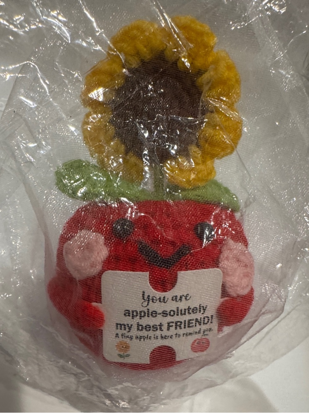 Crochet Red Apple with Sunflower Accent - Cute Gift